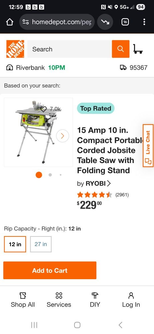 15 Amp 10 in. Compact Portable Corded Jobsite Table Saw