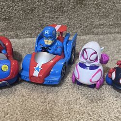 Marvel Spidey & Friends lot of 4 vehicles Captain America Spiderman Gwen Miles