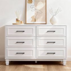 6 Drawers Dresser for Bedroom, White Dressers with Unique Solid Wood Legs