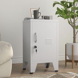White Metal NightStand Locker Storage Cabinet with 1 Doors, File Cabinet with Shelves, Storage Cabinet with Adjustable Leveling Foot for Home Office L