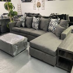 Grey Sectional With Designed Pillows ‼️new In Stock ‼️