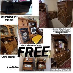 —-FREE —-  2 Entertainment Centers, China Cabinet, Dressers, 2 End Table