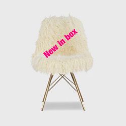 Linon Home Décor Bradley Flokati Gold Metal Base Chair, Ivory