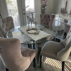 Marble And Glass Dining Table With Chairs