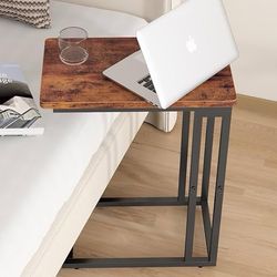 Rustic Wood C-Shaped Side Table