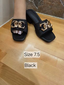 New Coutgo Women's Raffia Slide Sandals Chunky Block Heeled Square Open Metal Chain Slip On Mule 20.00 Each