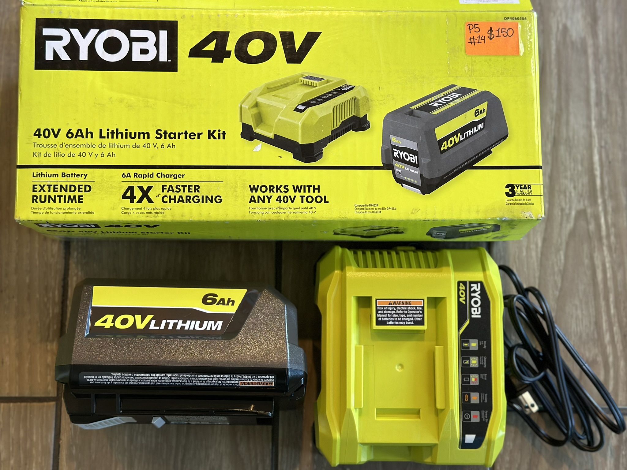ryobi 40V Lithium-Ion 6.0 Ah Battery and Rapid Charger Starter Kit (normal wear)