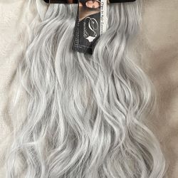 Grey-White 24” Synthetic Clip-in Hair Extensions 