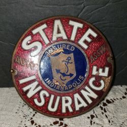 Vintage STATE INSURANCE  Insured Indianapolis Automobile License Plate Topper