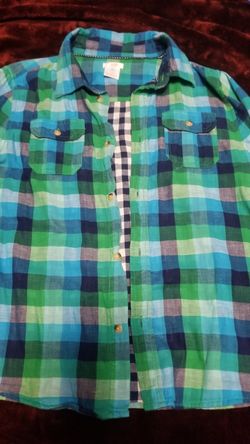 Turquoise Green Navy Blue Plaid shirt (Size 14/Kids XL)