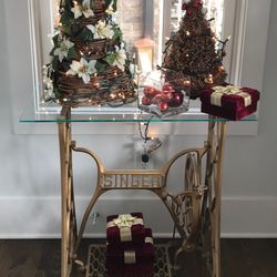 Repurposed Vintage Singer Treadle Sewing Machine Base With Removable Glass Top