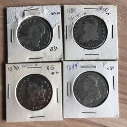 4 Capped Bust Silver Half Dollars (1809,1830x 2, 1834)