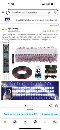 Dyna-Living 100FT White LED Storefront Lights APP Bluetooth & IR Remote Control 200PCS 3-LED 5730 SMD LED Module Lights With Music Sync Mode IP68 Wate