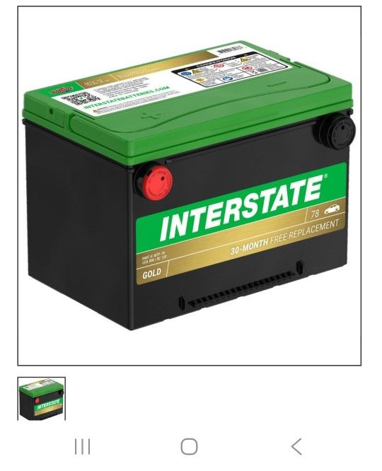 Interstate Batteries Flooded Battery, Group Size 78, 800CCA
, Heavy Duty. Brand New With 2 Years 11 Month Of Prorated Warrnty