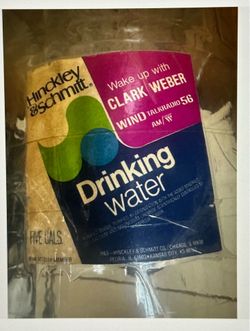 Vintage Hinckley & Schmitt water cooler 5gl. glass bottle CLARK WEBER, Chicago radio DJ WIND