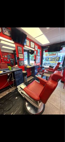 3 barbershop chairs plus stations and mirror