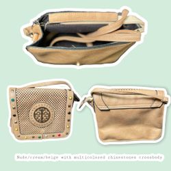 Cream Crossbody With Multicolored Rhinestones