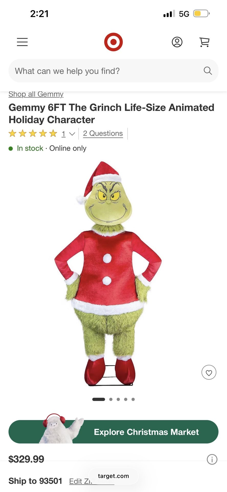 6FT The Grinch Life-Size Animated