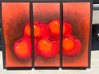 3-piece triptych still life canvas painting red fruit apples cherries cherry art