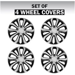 Car Wheel Trims hub Cap, 16Inch 4PCS, Hubcap Replacement Rim Protector Kit Exterior Accessories for Stylish Car Decor(Silver Black) 