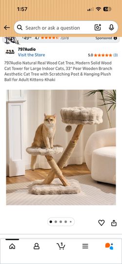 797Audio Natural Real Wood Cat Tree, Modern Solid Wood 