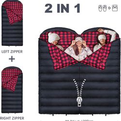 0 Degree Sleeping Bag 100% Cotton Flannel XXL Cold Weather Winter Oversized Sleeping Bag for Adults Camping Zero Degree Big and Tall with Compression 