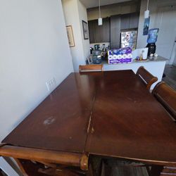 Solid Wood Dining Table Set + 6 Chairs (Expandable) – Needs TLC, Sold As Is