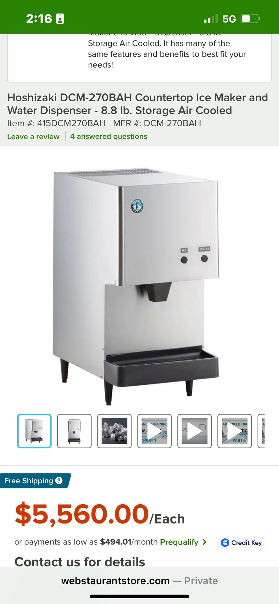 Hoshizaki DCM-270BAH Countertop Ice Maker and Water Dispenser - 8.8 lb. Storage Air Cooled