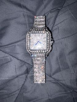 Cartier Santos de Cartier Custom Moissanite Bust Down Watch