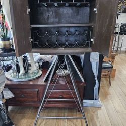 Stunning Wine And Glass Rack With Antique Mirrors Metal Base.