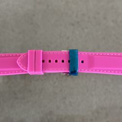 New 24mm Quick Release Pin Watch Band Strap Hot Pink White Stitches Silicone Stainless Steel Deployment Buckle