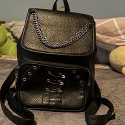 Punk Black Leather Bag pack 