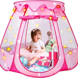 Princess Tent Girls Kids Playhouse - Pop Up Play Tent with Star Light Tent, Ball Pit Toys for 1,2,3 Years Old Birthday Gift for Indoor and Outd