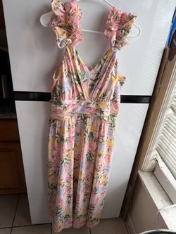 Grace Karin Maxi Dress Pastel Floral Ruffle Strap Smocked Back Sz L Cottagecore