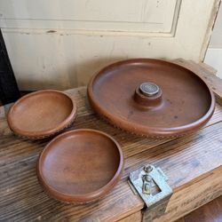 Vintage Inlaid Nut Wood Bowl Set