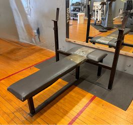 Stationary Barbell Flat Weight Bench with adjustable rack