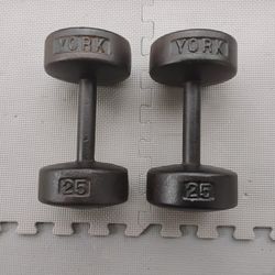 Round Head 25 Ibs York Dumbbells 