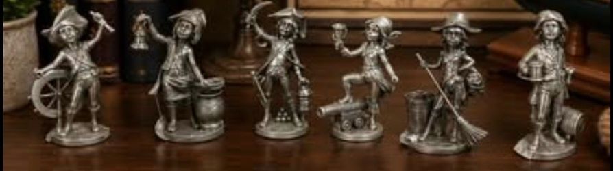 Vintage Depose Simonetti Italian Pewter Pirate Nautical Metal Figurines – Set of 6 – 4”