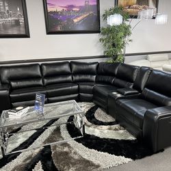 Black Leather Sofa Sectional w/ Power Motion Recliners 🔥SALE🔥