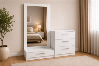 White Dresser with Full-Length Mirror