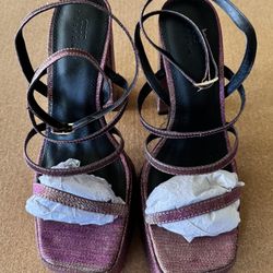 ASOS Ankle Strap Shimmer Platform Sandal(Pink) sz 9