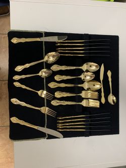 🍀Lujoso, duradero, Inversion, International San Marcos Gold Plated Stainless Flatware 64 Pcs