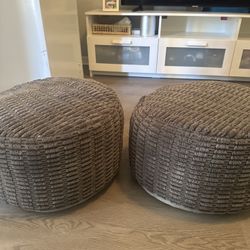 Set of 2 Round Corduroy Floor Poufs