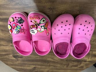 Two Pairs Pink Crocs Clogs with Jibbitz