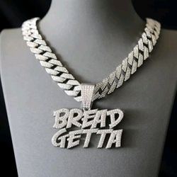 Bread Getta Necklace 20inch Cuban Linked Stainless Pendant 