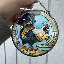 Amia Denver Co. Suncatcher Stained Glass Rooster Hanging Chicken Window 