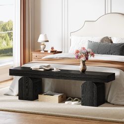 End of Bed Bench, 59" Long Black Bedroom Bench, Modern Window Bench for Bedroom, Living Room, Entry Way