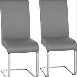 Dinning Chairs Kitchen Chairs High Back Modern Leather Living Room Chair Padded Dinner Chair Armless Side Chair with Metal Frame Set of 2, Light Gray 