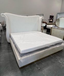 NEW IN BOX- 66"H Cream Queen & King Size Tufted Platform Bed Frame FINANCE $54 Down