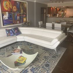 Modern White Leather Italian Couch 